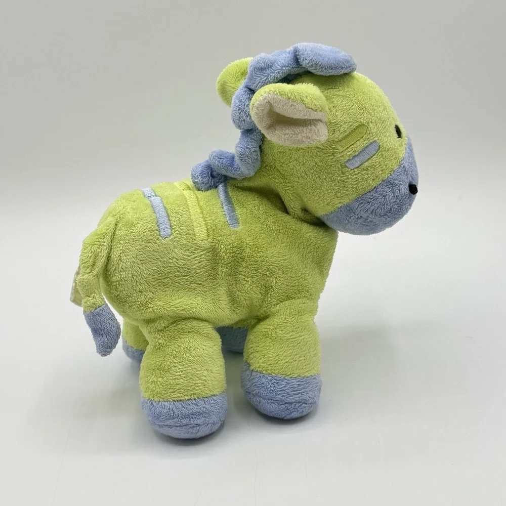 Carter's Just One Year Green Blue Zebra Plush Rattle Lovey 7